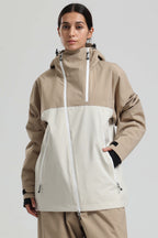 Women's Khaki & White Face Vent Asym-Zip Snow Jacket Waterproof Insulated Ski Jacket - Gsou Snow