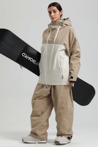 Women's Khaki & White Face Vent Asym-Zip Snow Jacket Waterproof Insulated Ski Jacket - Gsou Snow