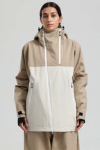 Women's Khaki & White Face Vent Asym-Zip Snow Jacket Waterproof Insulated Ski Jacket - Gsou Snow