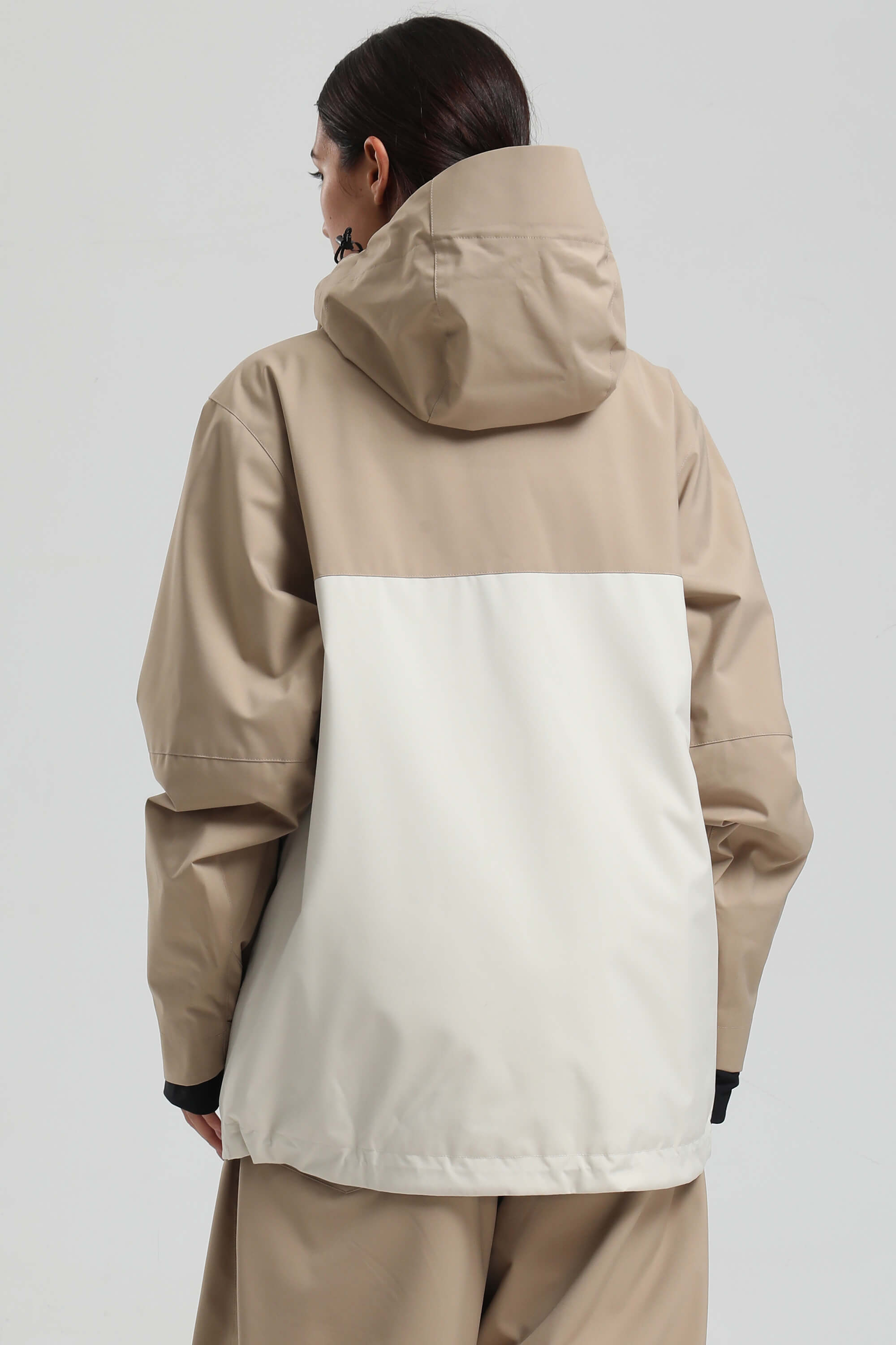 Women's Khaki & White Face Vent Asym-Zip Snow Jacket Waterproof Insulated Ski Jacket - Gsou Snow