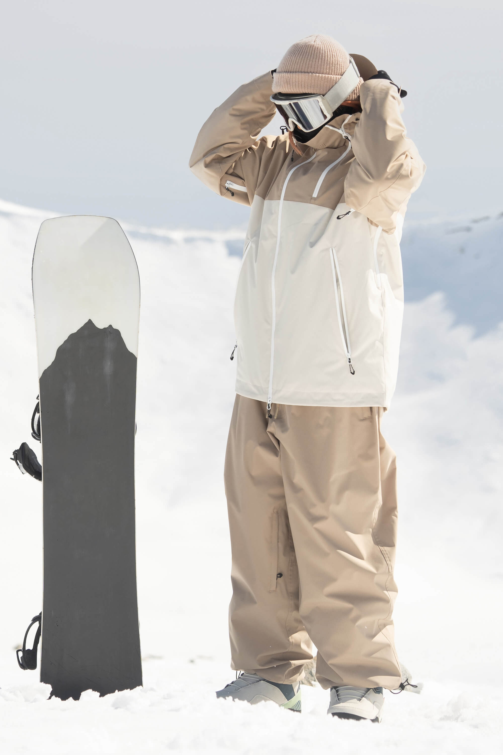 Women's Khaki & White Face Vent Asym-Zip Snow Jacket Waterproof Insulated Ski Jacket - Gsou Snow