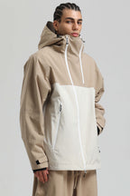 Men's Black & Coffee Asym-Zip Face-Vent Ski Jacket Waterproof Insulated Snow Jacket