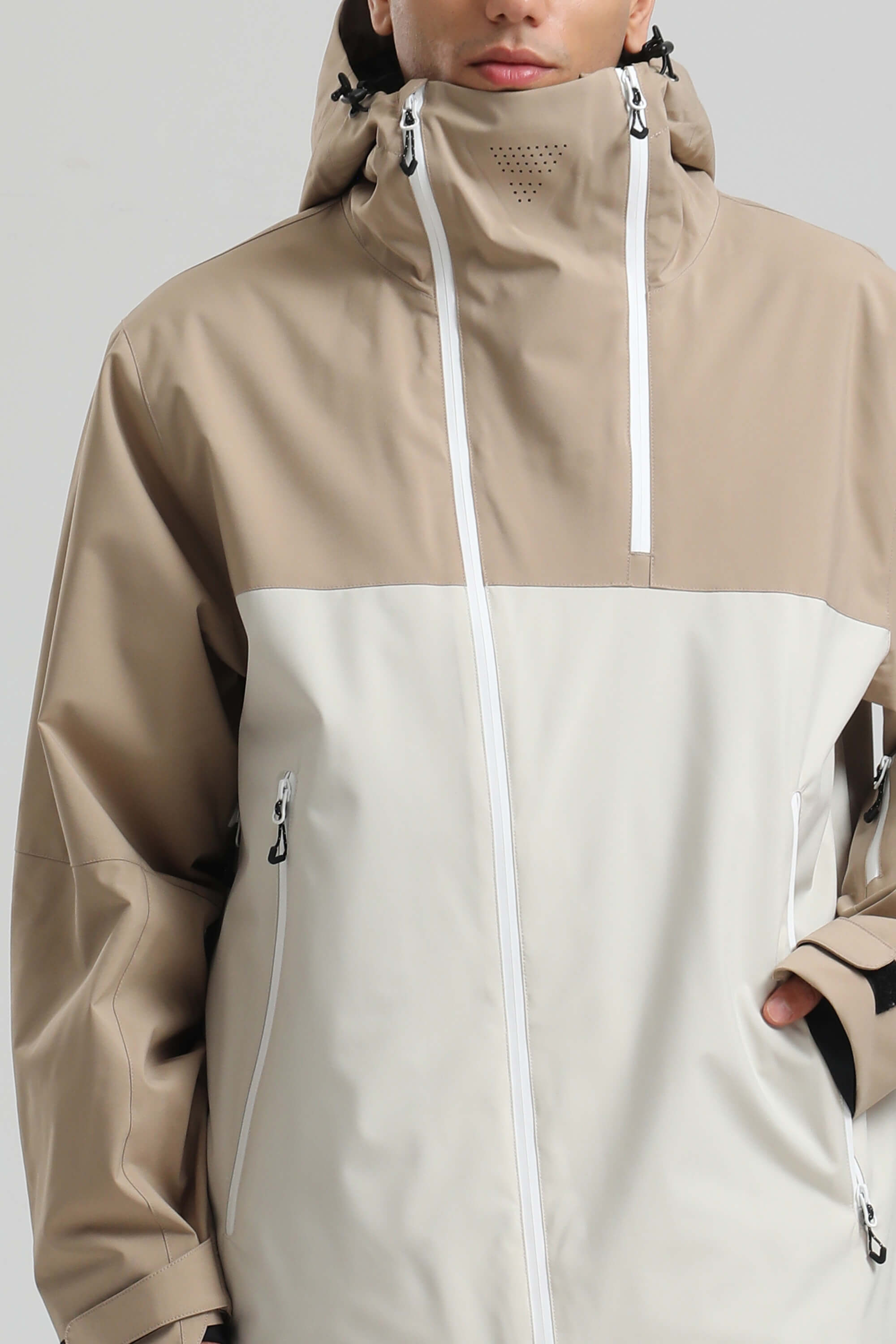 Men's Khaki & White Asym-Zip Face-Vent Ski Jacket Waterproof Insulated Snow Jacket Secondary image