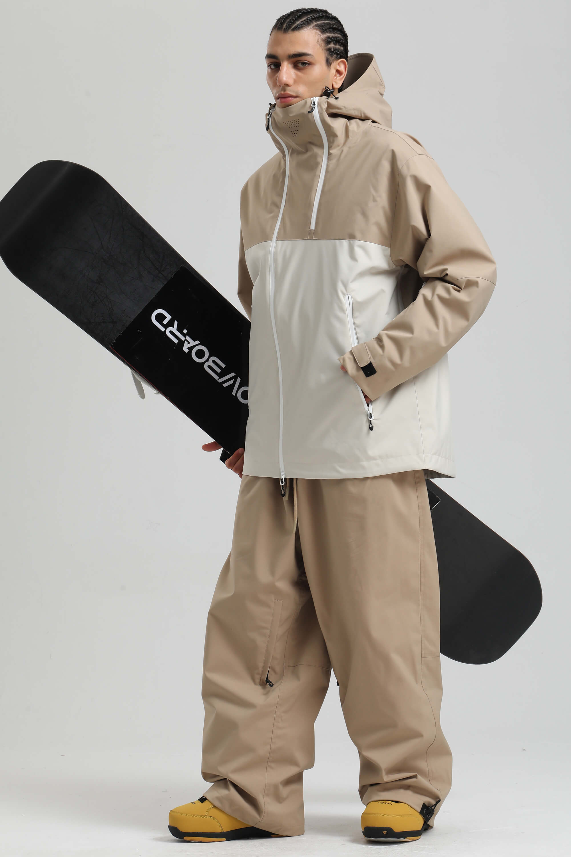 Men's Khaki & White Face Vent Asym-Zip Snow Jacket Waterproof Insulated Ski Jacket - Gsou Snow