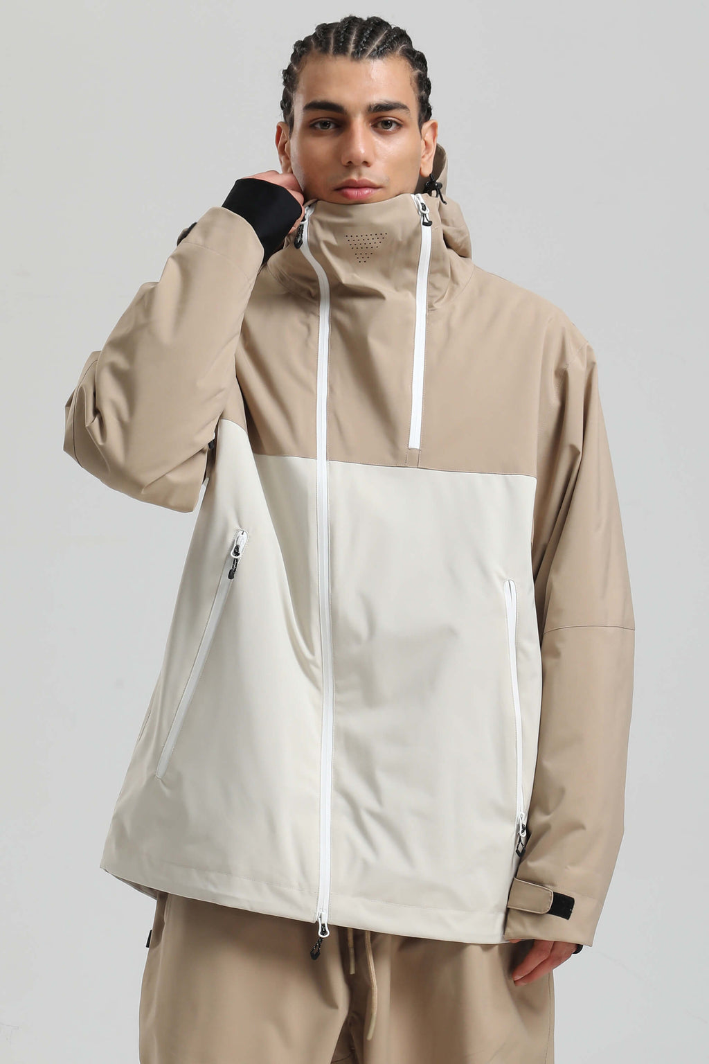 Men's Black Asym-Zip Face-Vent Ski Jacket Waterproof Insulated Snow Jacket
