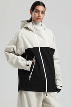 Women's White & Black Face Vent Asym-Zip Snow Jacket Waterproof Insulated Ski Jacket - Gsou Snow