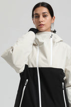 Women's White & Black Face Vent Asym-Zip Snow Jacket Waterproof Insulated Ski Jacket - Gsou Snow