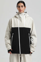 Women's White & Black Face Vent Asym-Zip Snow Jacket Waterproof Insulated Ski Jacket - Gsou Snow