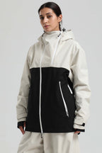 Women's White & Black Face Vent Asym-Zip Snow Jacket Waterproof Insulated Ski Jacket - Gsou Snow