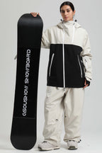 Women's White & Black Face Vent Asym-Zip Snow Jacket Waterproof Insulated Ski Jacket - Gsou Snow
