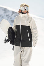 Women's Black & Khaki Asym-Zip Face-Vent Ski Jacket Waterproof Insulated Snow Jacket