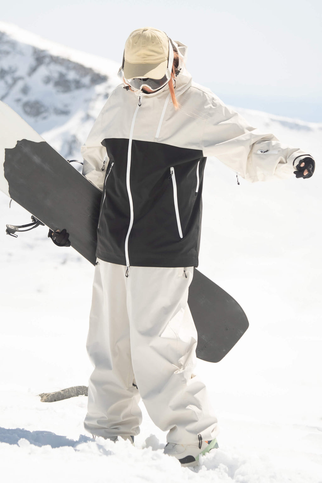 Women's Black & Khaki Asym-Zip Face-Vent Ski Jacket Waterproof Insulated Snow Jacket