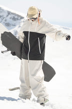 Women's White & Black Asym-Zip Face-Vent Ski Jacket Waterproof Insulated Snow Jacket