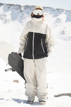 Women's White & Black Face Vent Asym-Zip Snow Jacket Waterproof Insulated Ski Jacket - Gsou Snow