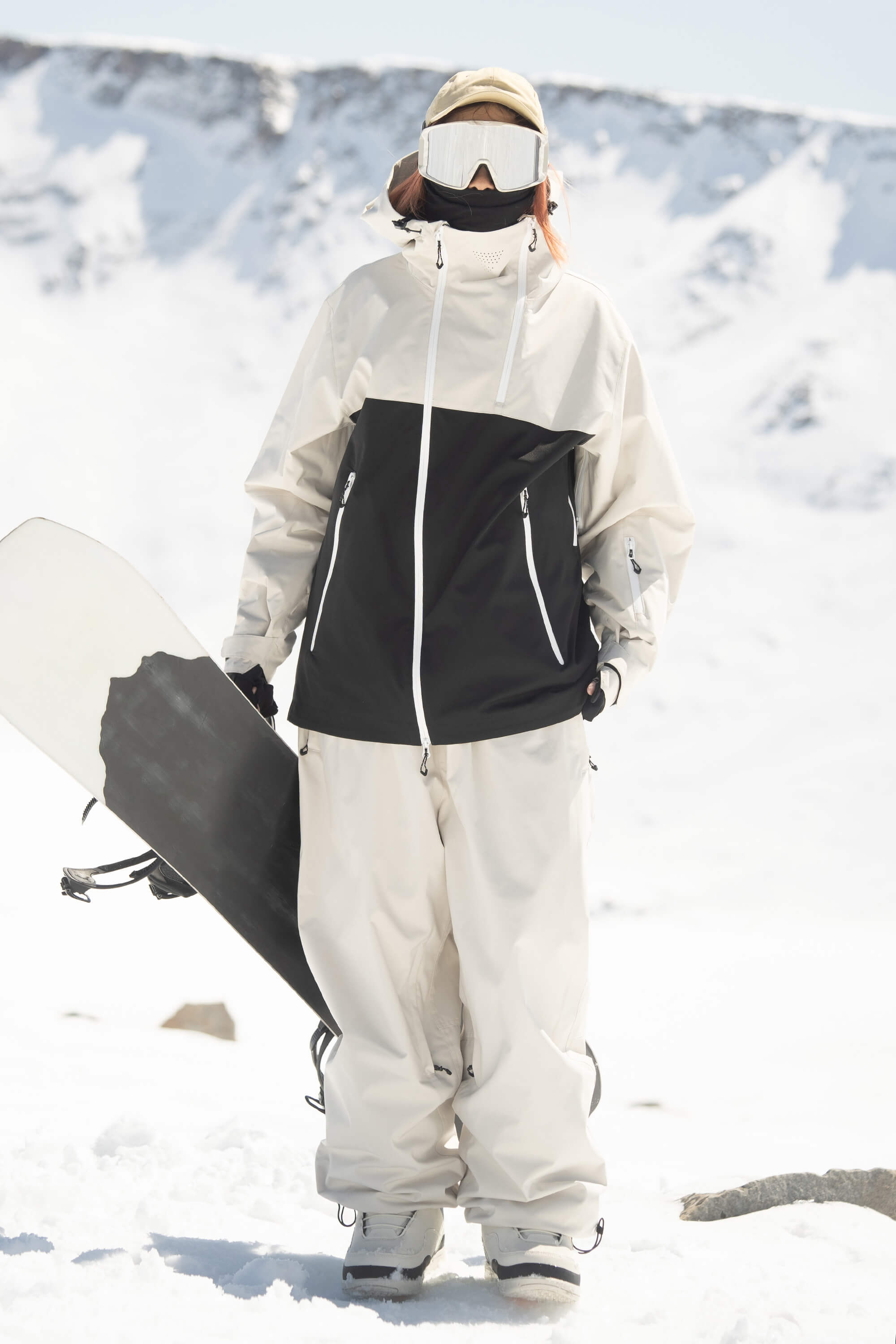 Women's White & Black Face Vent Asym-Zip Snow Jacket Waterproof Insulated Ski Jacket - Gsou Snow