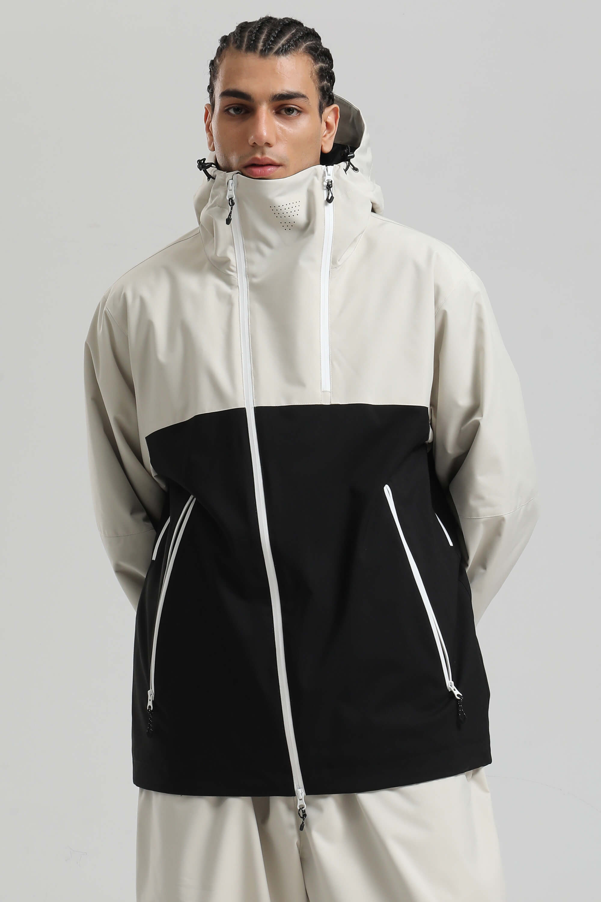 Men's Black Asym-Zip Face-Vent Ski Jacket Waterproof Insulated Snow Jacket
