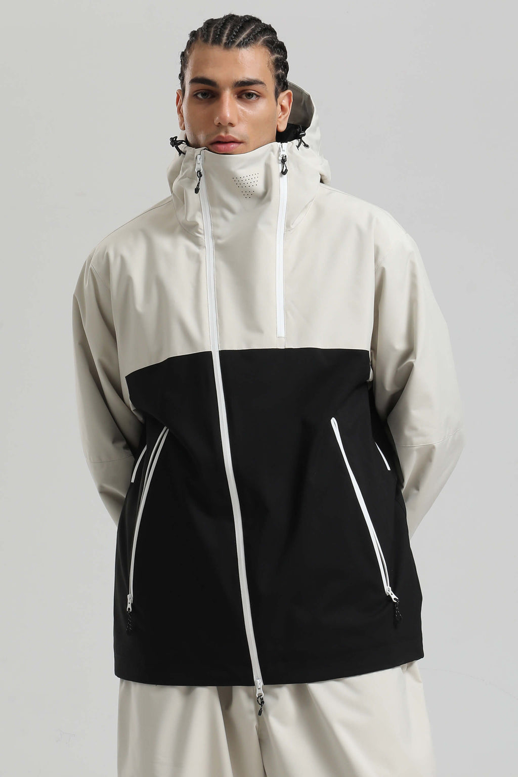 Men's Green & Black Face Vent Asym-Zip Snow Jacket Waterproof Insulated Ski Jacket - Gsou Snow