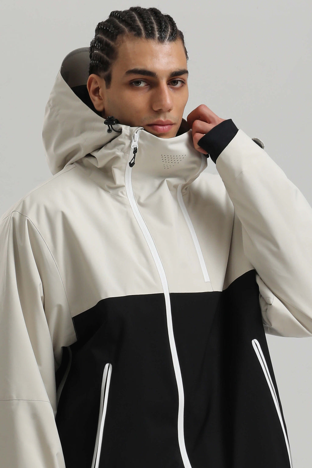 Men's White & Black Face Vent Asym-Zip Snow Jacket Waterproof Insulated Ski Jacket - Gsou Snow