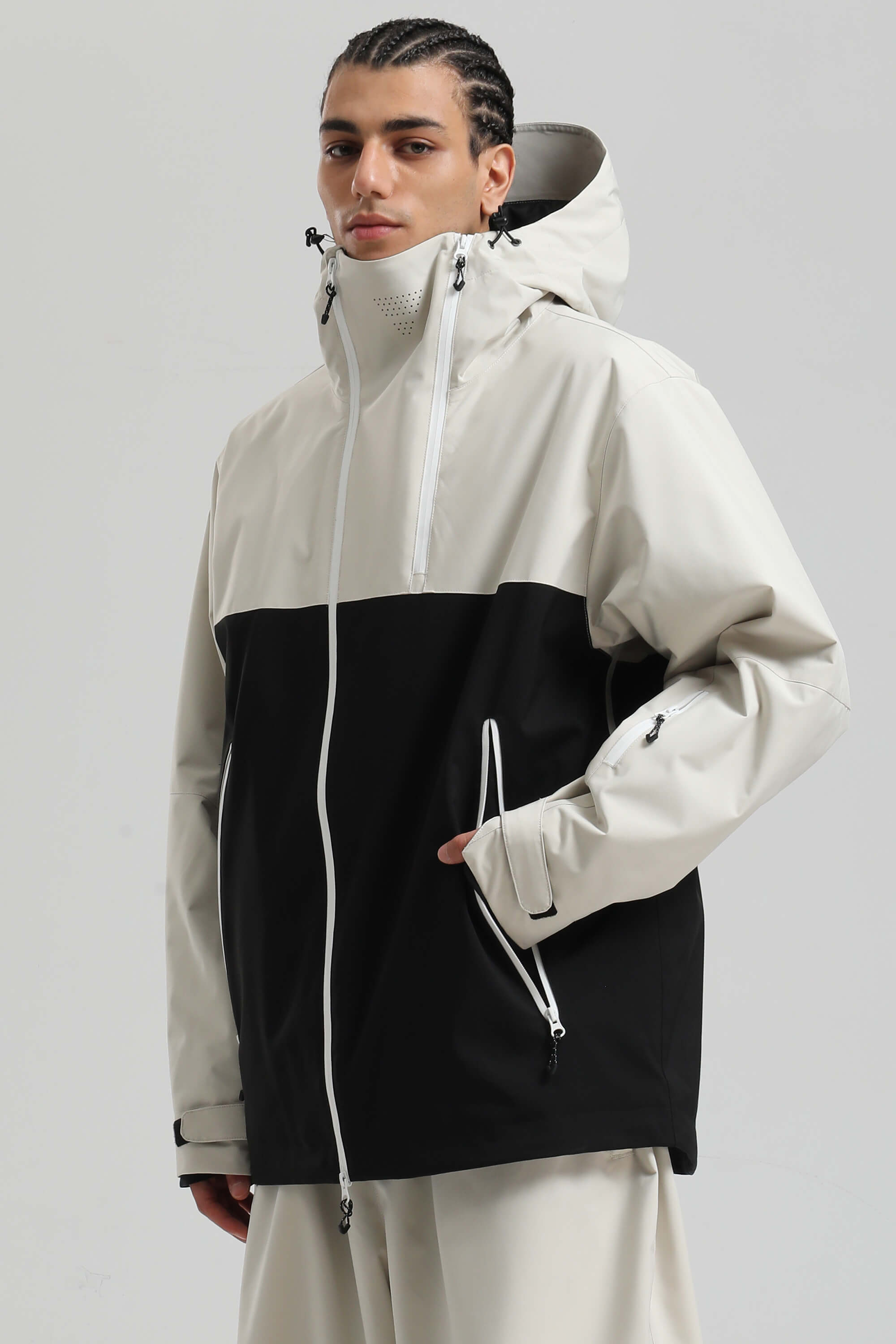 Men's Black & Grey Asym-Zip Face-Vent Ski Jacket Waterproof Insulated Snow Jacket