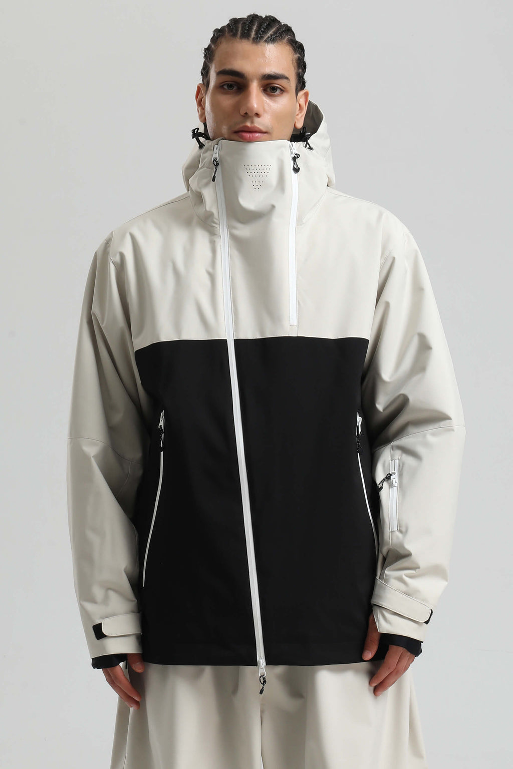 Men's White & Black Face Vent Asym-Zip Snow Jacket Waterproof Insulated Ski Jacket - Gsou Snow