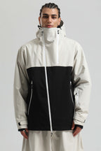 Men's White & Black Face Vent Asym-Zip Snow Jacket Waterproof Insulated Ski Jacket - Gsou Snow