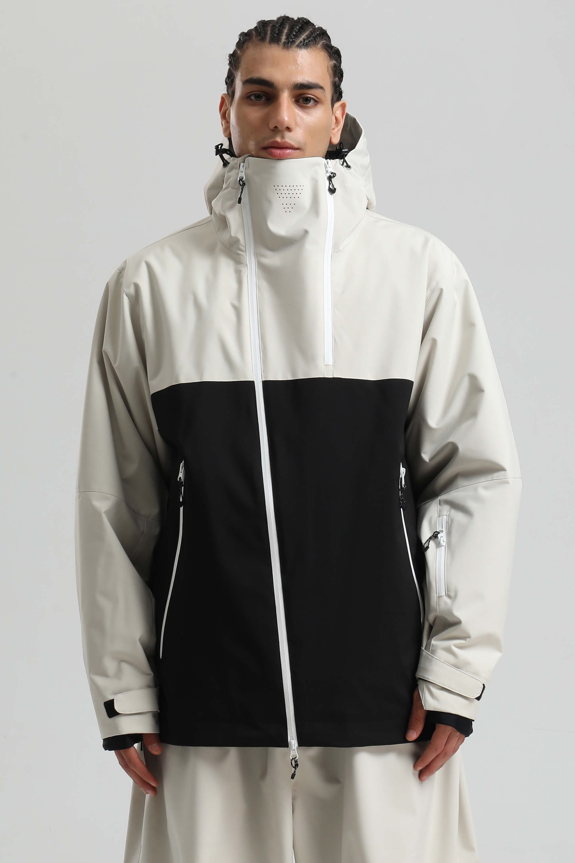 Men's White & Black Face Vent Asym-Zip Snow Jacket Waterproof Insulated Ski Jacket - Gsou Snow