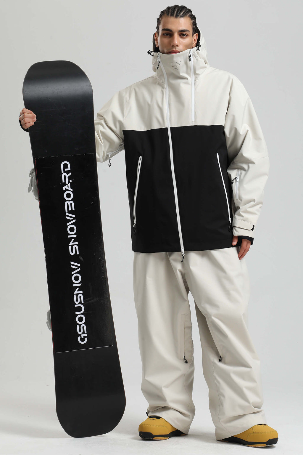 Men's White & Black Face Vent Asym-Zip Snow Jacket Waterproof Insulated Ski Jacket - Gsou Snow