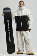 Men's White & Black Face Vent Asym-Zip Snow Jacket Waterproof Insulated Ski Jacket - Gsou Snow