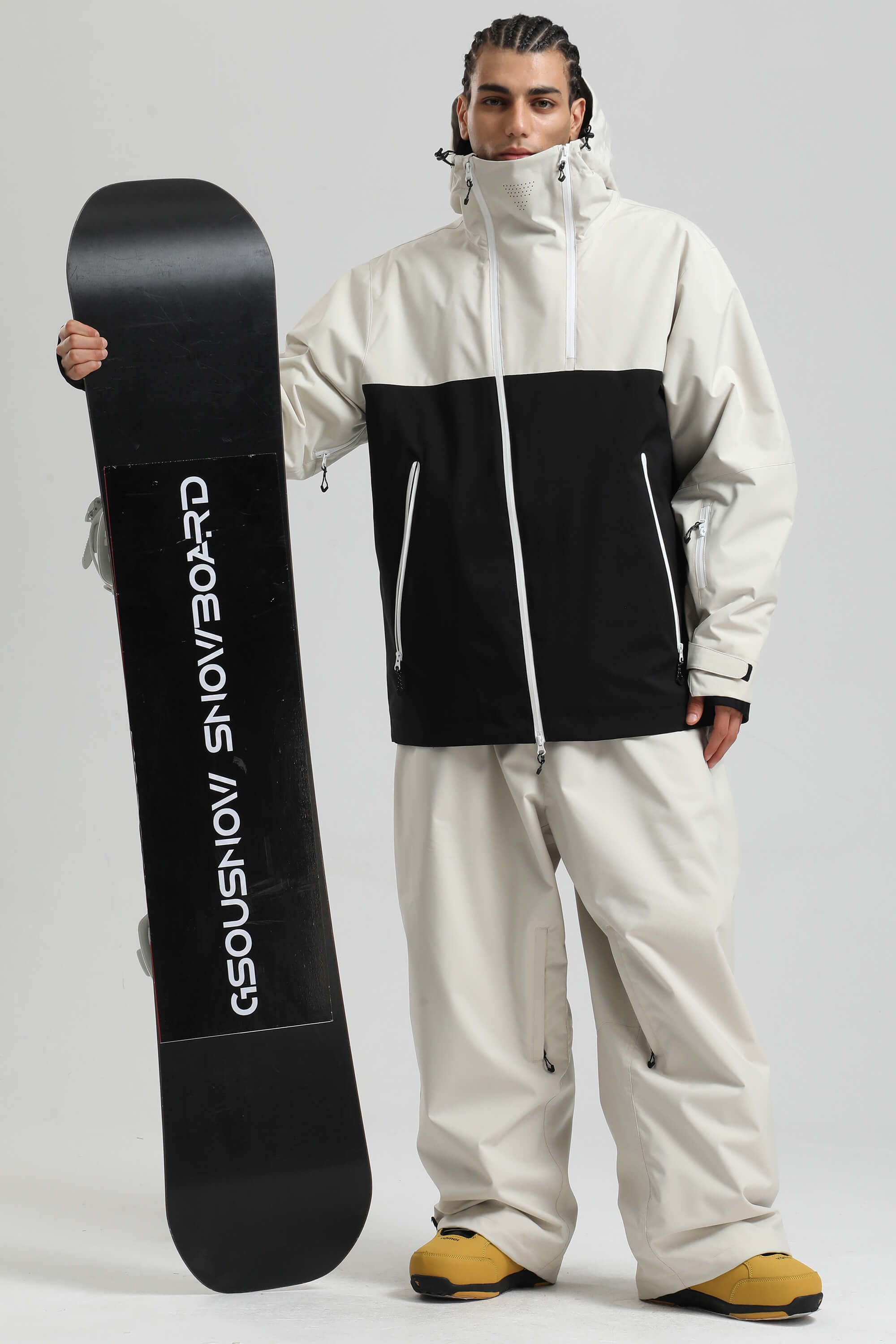 Men's White & Black Face Vent Asym-Zip Snow Jacket Waterproof Insulated Ski Jacket - Gsou Snow