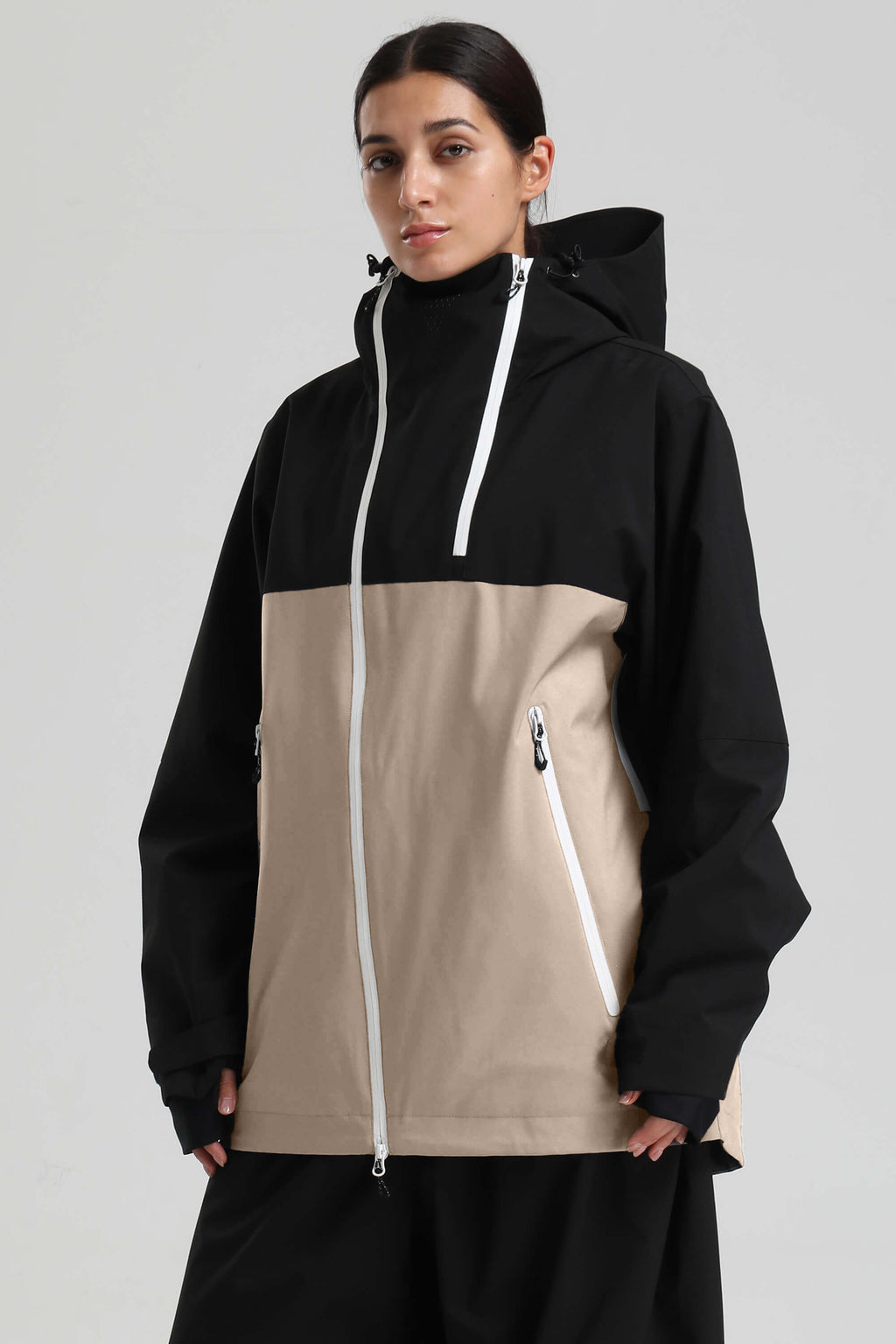 Women's Black Asym-Zip Face-Vent Ski Jacket Waterproof Insulated Snow Jacket