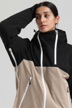 Women's Black & Khaki Face Vent Asym-Zip Snow Jacket Waterproof Insulated Ski Jacket - Gsou Snow