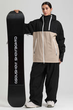 Women's Black & Khaki Face Vent Asym-Zip Snow Jacket Waterproof Insulated Ski Jacket - Gsou Snow