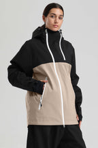 Women's Black & Khaki Face Vent Asym-Zip Snow Jacket Waterproof Insulated Ski Jacket - Gsou Snow