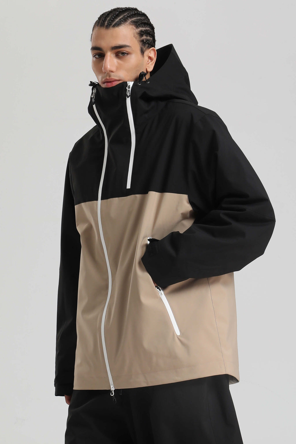 Men's Khaki & White Asym-Zip Face-Vent Ski Jacket Waterproof Insulated Snow Jacket