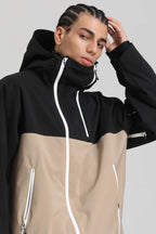 Men's Black & Khaki Face Vent Asym-Zip Snow Jacket Waterproof Insulated Ski Jacket - Gsou Snow