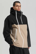 Men's Black & Khaki Face Vent Asym-Zip Snow Jacket Waterproof Insulated Ski Jacket - Gsou Snow