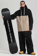Men's Black & Khaki Face Vent Asym-Zip Snow Jacket Waterproof Insulated Ski Jacket - Gsou Snow
