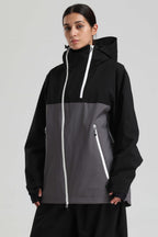 Women's Black & Grey Face Vent Asym-Zip Snow Jacket Waterproof Insulated Ski Jacket - Gsou Snow