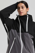 Women's Black & Grey Face Vent Asym-Zip Snow Jacket Waterproof Insulated Ski Jacket - Gsou Snow