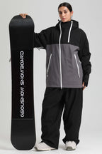 Women's Black & Grey Face Vent Asym-Zip Snow Jacket Waterproof Insulated Ski Jacket - Gsou Snow