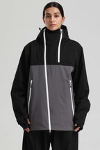 Women's Black & Grey Face Vent Asym-Zip Snow Jacket Waterproof Insulated Ski Jacket - Gsou Snow