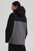 Women's Black & Grey Face Vent Asym-Zip Snow Jacket Waterproof Insulated Ski Jacket - Gsou Snow