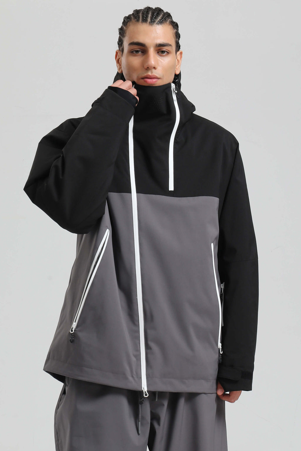 Men's White & Black Asym-Zip Face-Vent Ski Jacket Waterproof Insulated Snow Jacket
