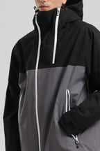 Men's Black & Grey Face Vent Asym-Zip Snow Jacket Waterproof Insulated Ski Jacket - Gsou Snow