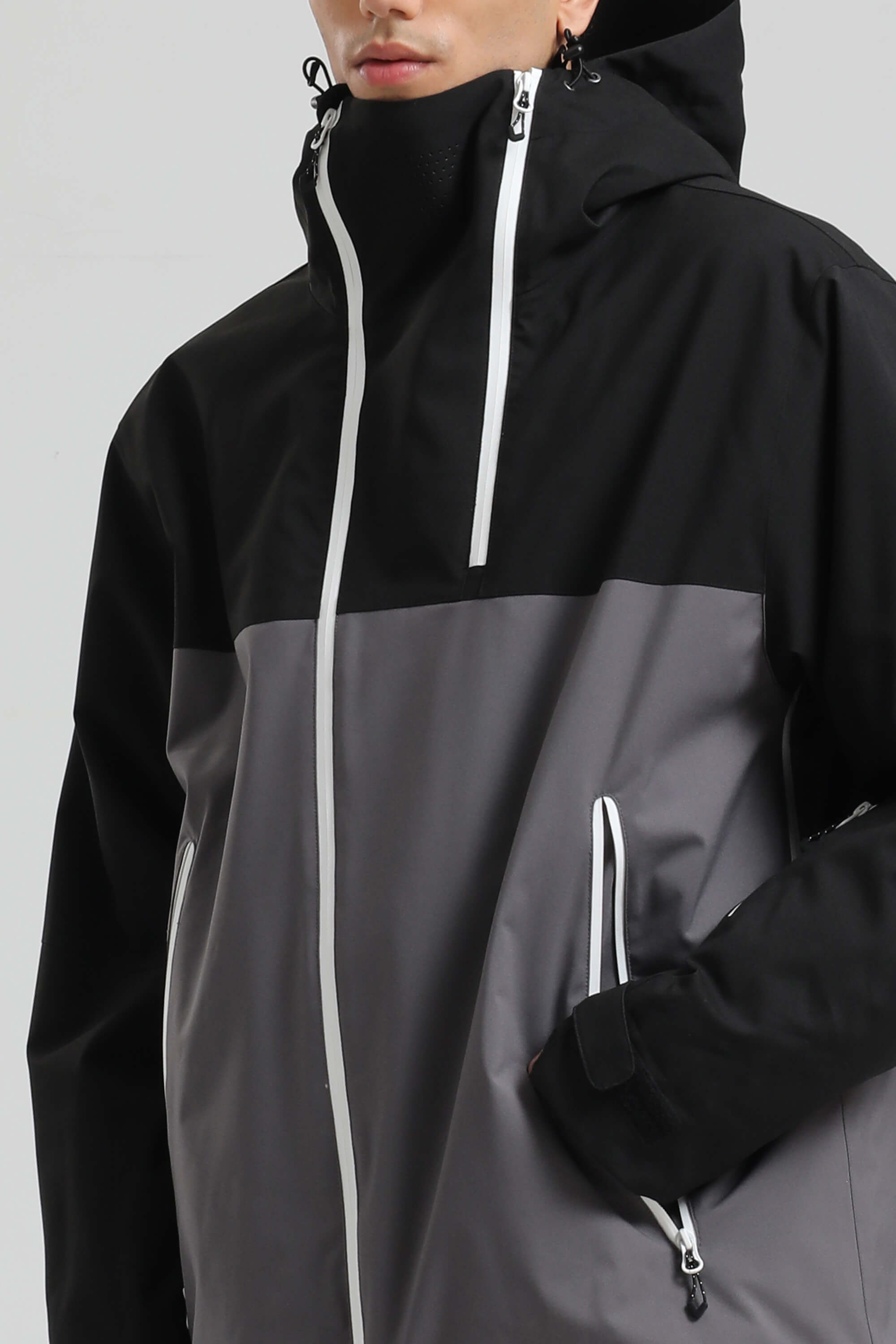 Men's Black & Grey Face Vent Asym-Zip Snow Jacket Waterproof Insulated Ski Jacket - Gsou Snow