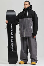 Men's Black & Grey Face Vent Asym-Zip Snow Jacket Waterproof Insulated Ski Jacket - Gsou Snow