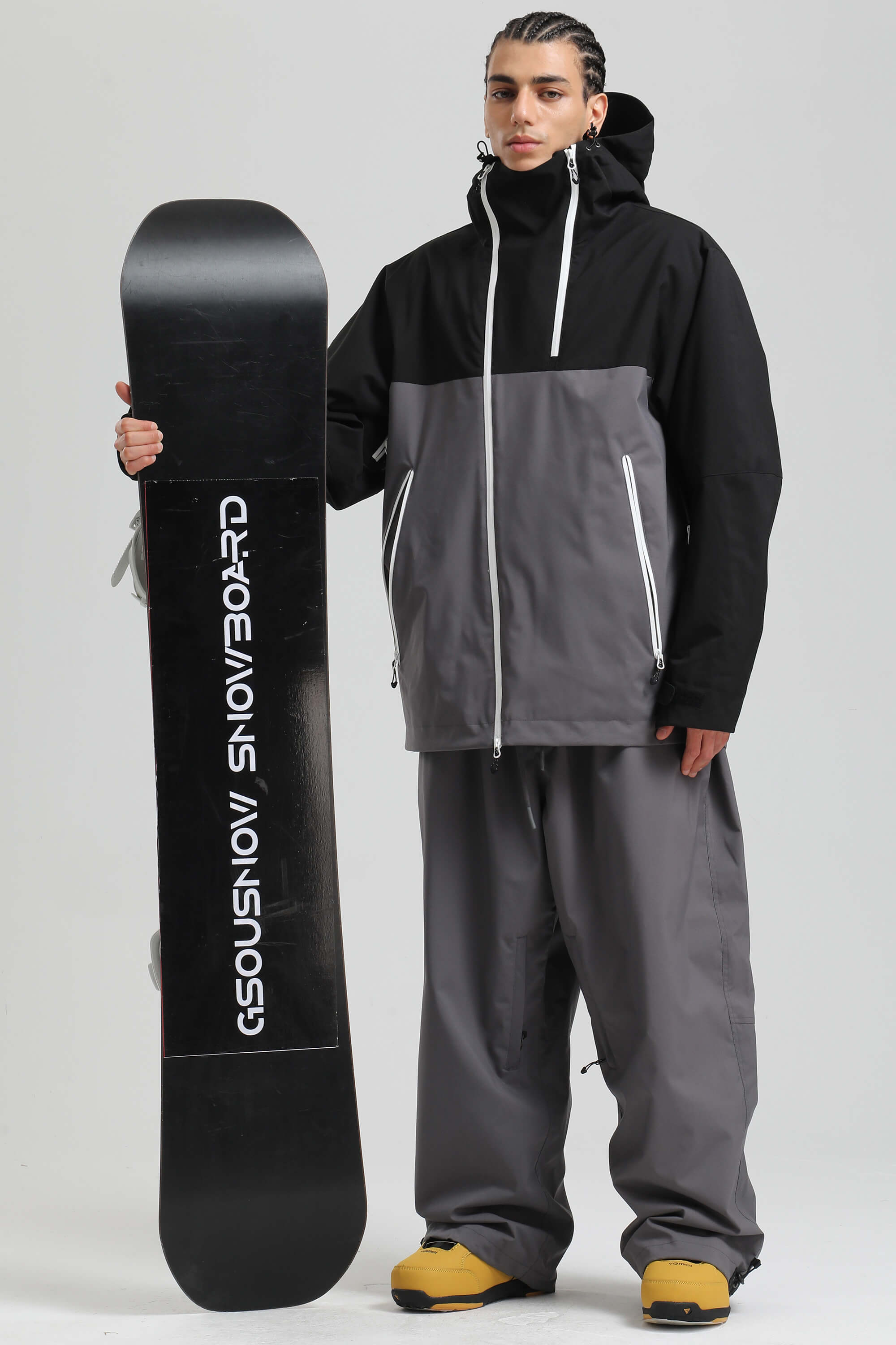 Men's Black & Grey Face Vent Asym-Zip Snow Jacket Waterproof Insulated Ski Jacket - Gsou Snow