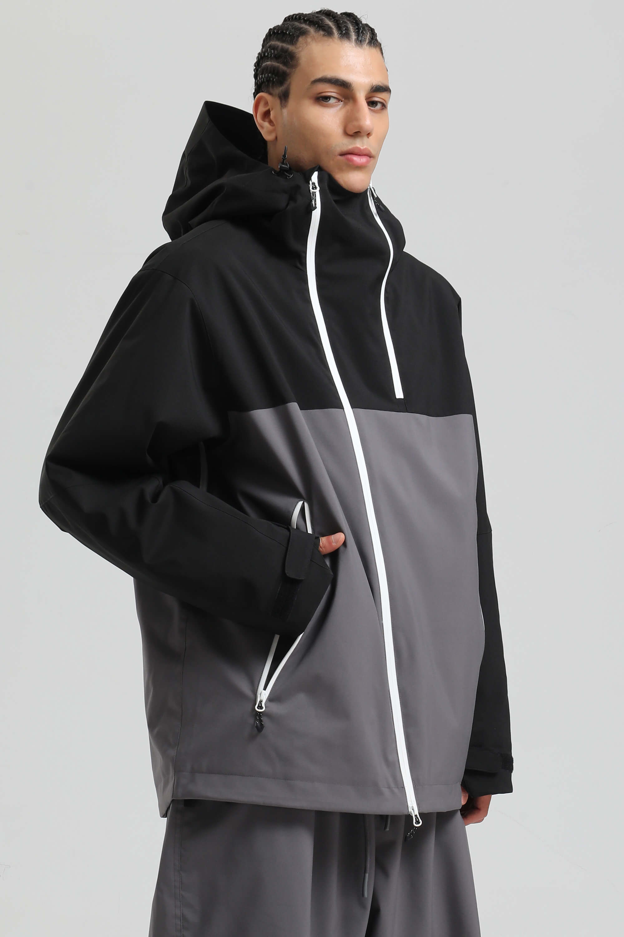 Men's Black Asym-Zip Face-Vent Ski Jacket Waterproof Insulated Snow Jacket