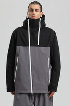 Men's Black & Grey Face Vent Asym-Zip Snow Jacket Waterproof Insulated Ski Jacket - Gsou Snow