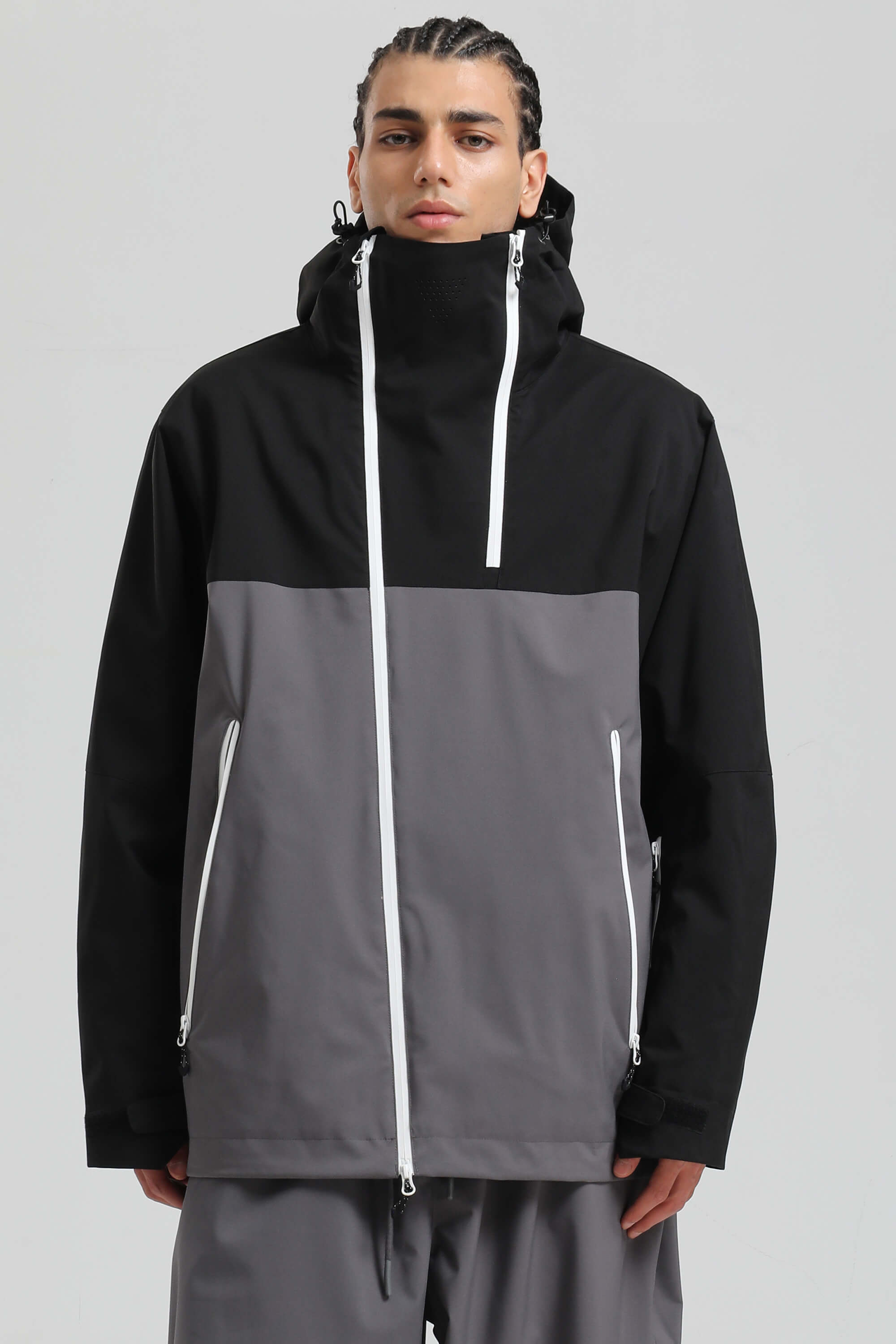 Men's Black & Grey Face Vent Asym-Zip Snow Jacket Waterproof Insulated Ski Jacket - Gsou Snow